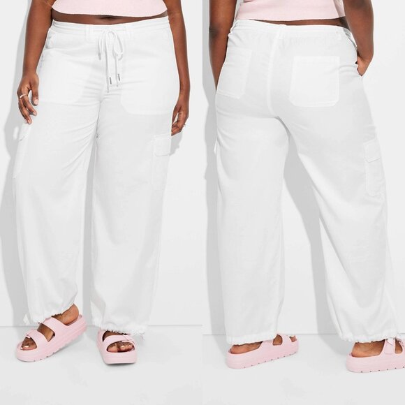 XXL - Womens Mid-Rise Wide Leg Cargo Beach Pants - Wild Fable - White - Picture 1 of 8